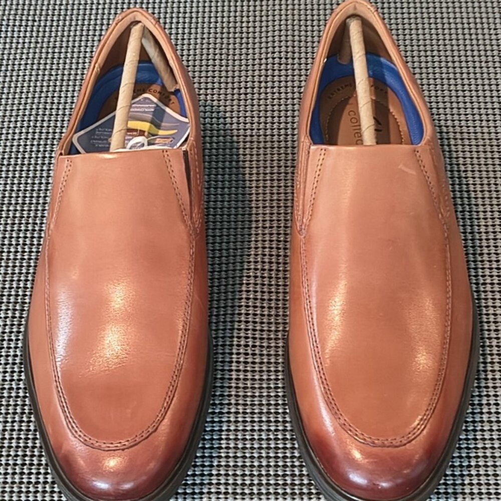 Clarks Men's Whiddon Plain Loafer, Dark Tan Leather, 8.5 Wide